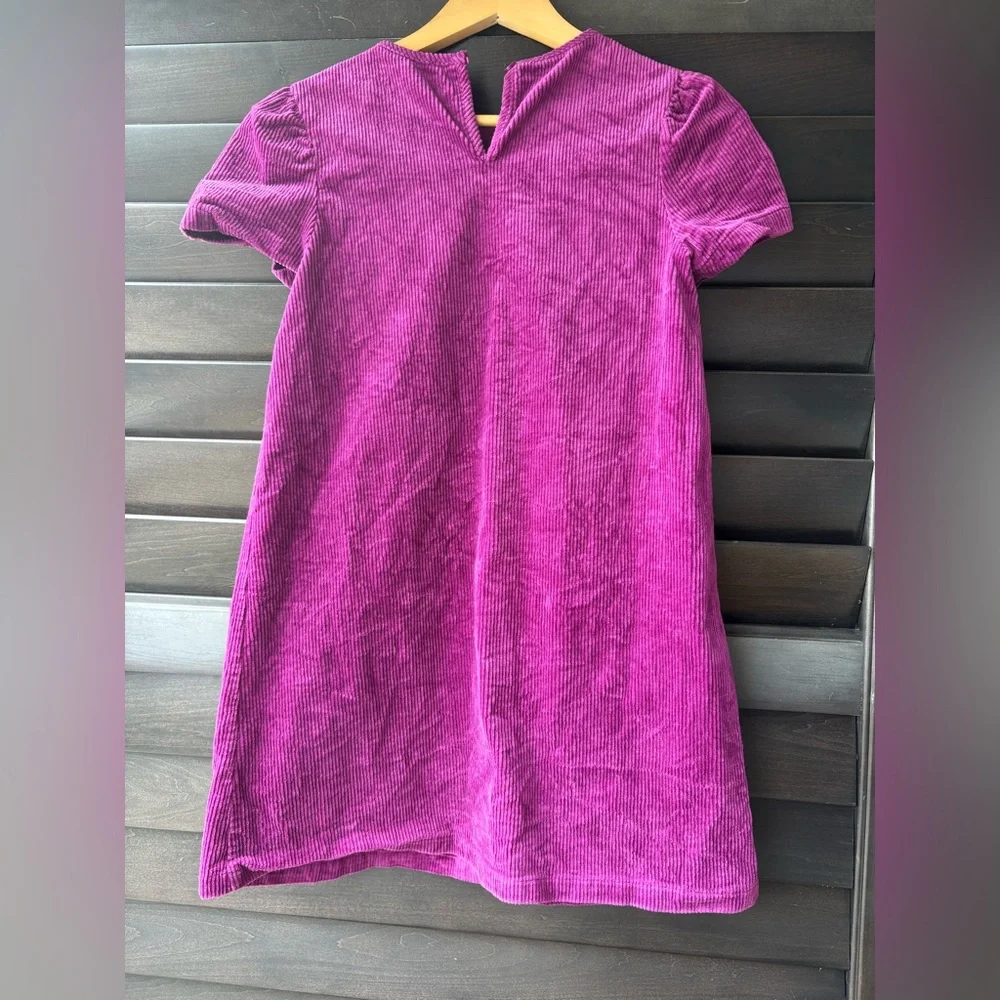 Mini Boden Girls Purple Cordoroy Dress SZ 11/12 Cotton Short Sleeve Pockets